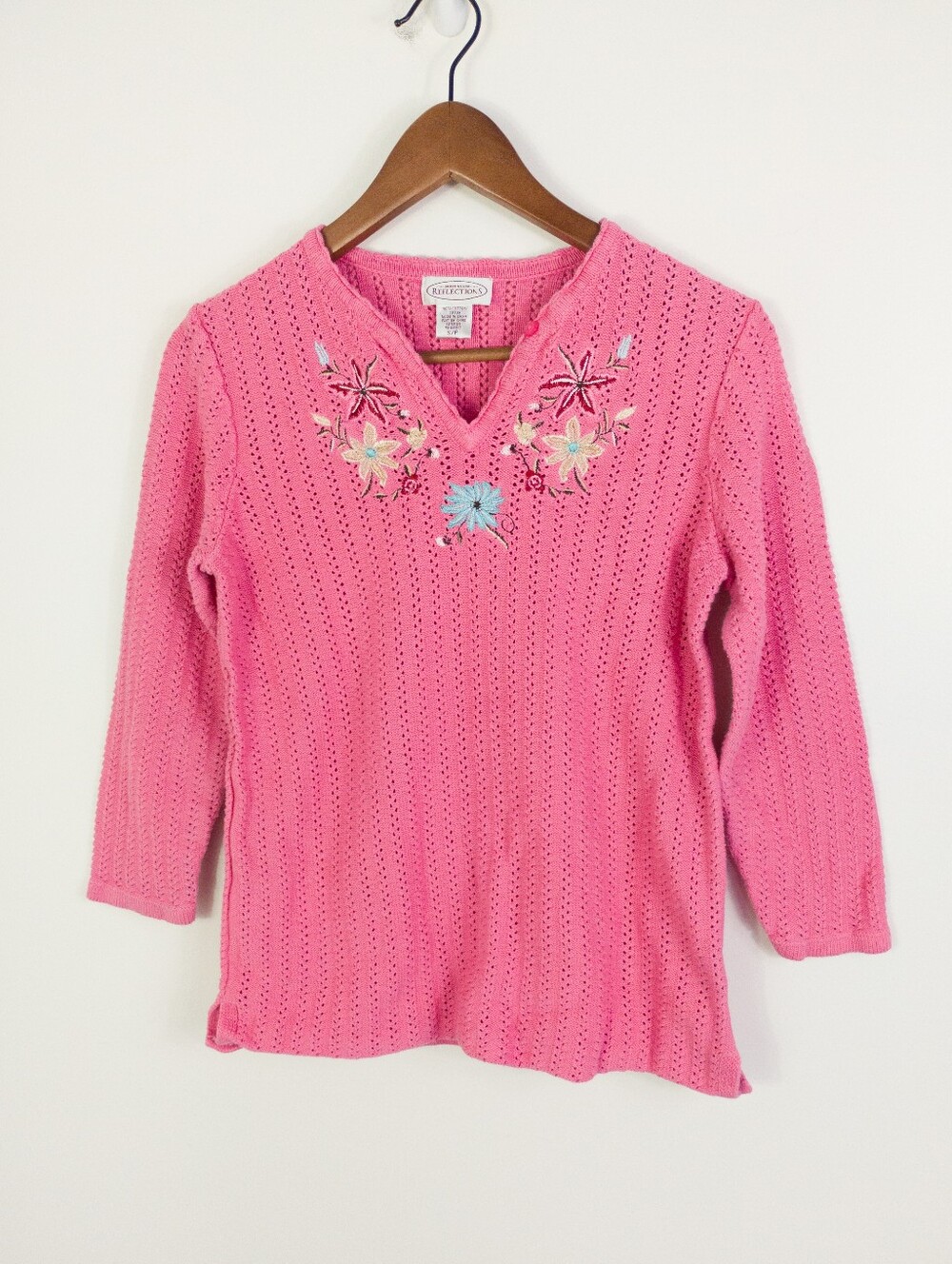 Northern Reflections Embroidered Cotton Sweater Size Small